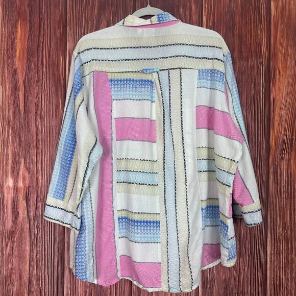 Parsley & Sage Womens Button Down Top Striped Lagenlook Blue Pink Plus Size 2X - Picture 2 of 6
